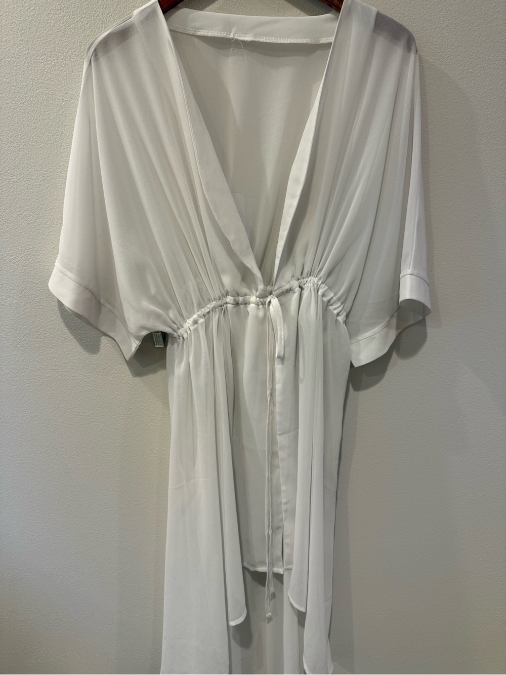 Flowing White V-Neck Swim Cover-Up with Drawstring Waist